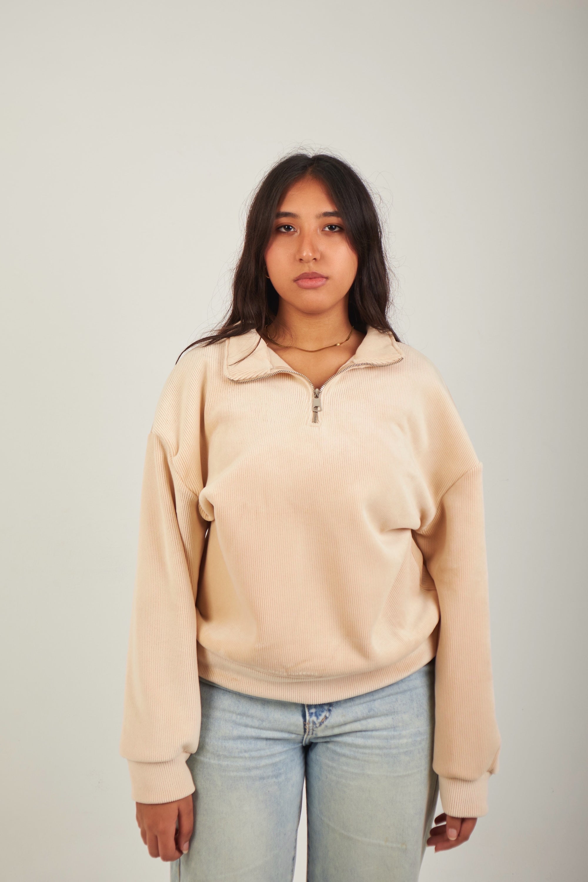 Altiero's Beige Ribbed Quarter Zip