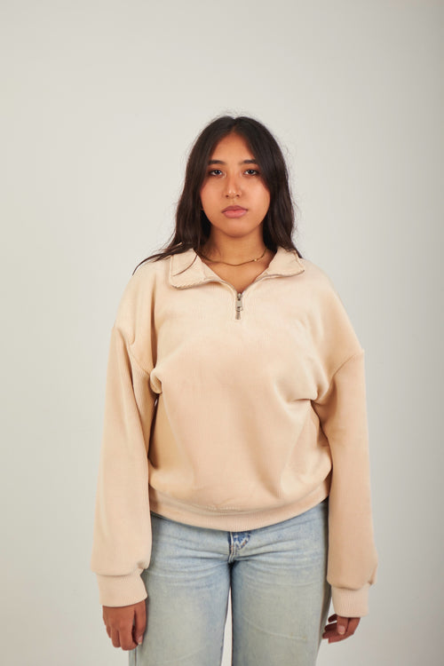 Altiero's Beige Ribbed Quarter Zip