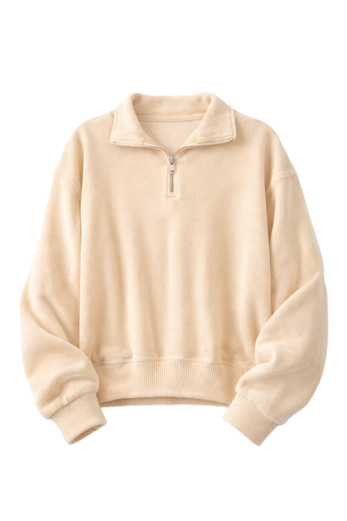 ALTIERO's Beige Ribbed Quarter Zip