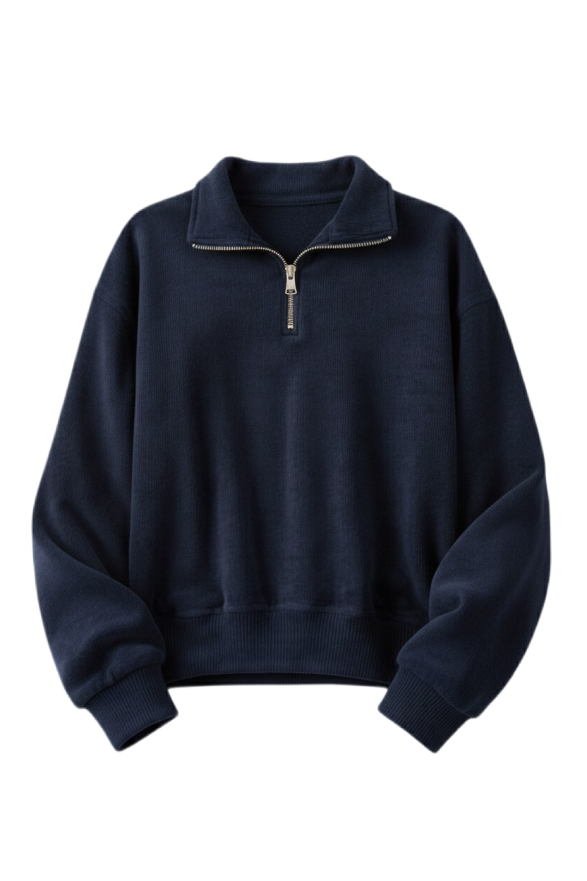Ribbed Quarter Zip - NAVY