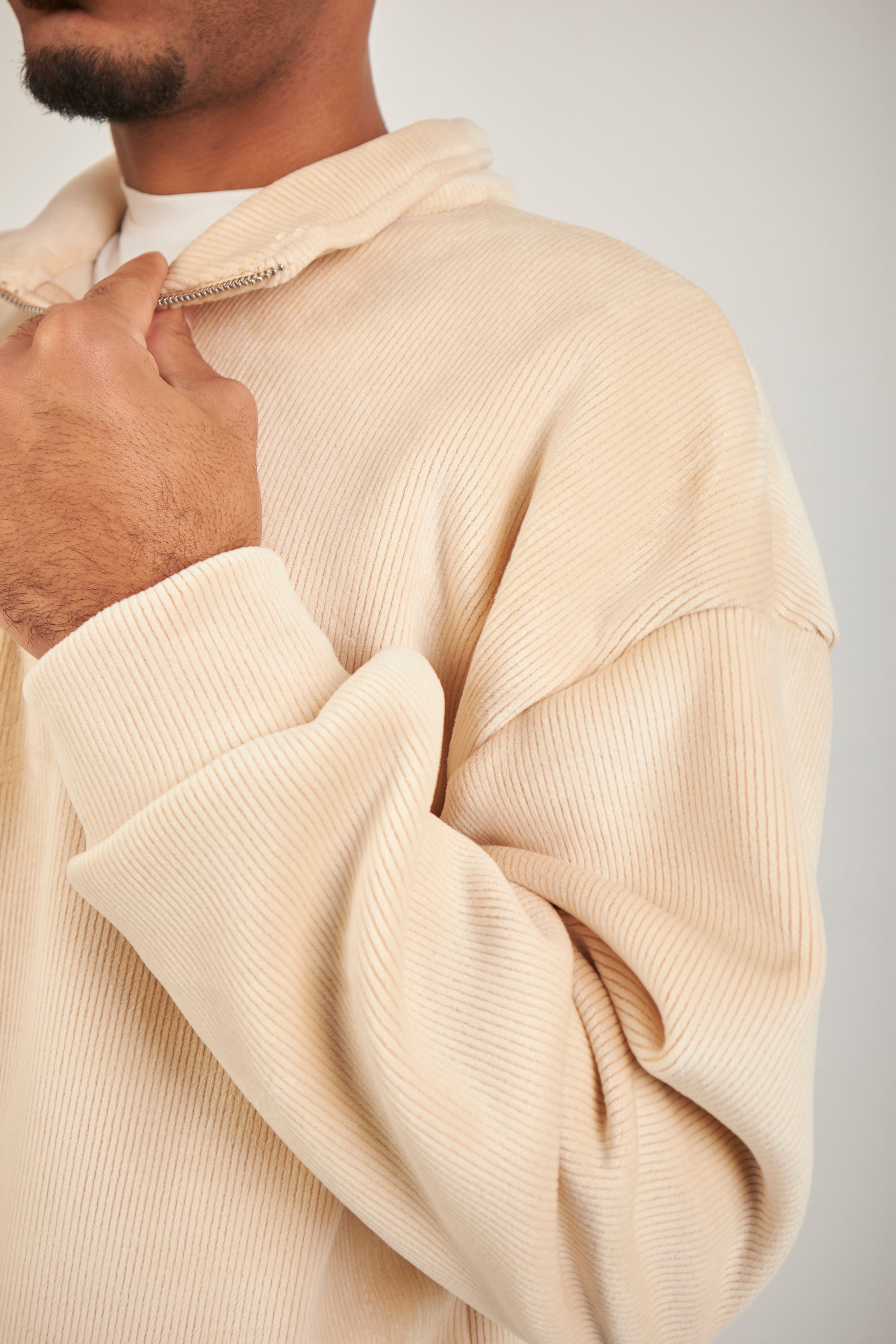 Altiero's Beige Ribbed Quarter Zip