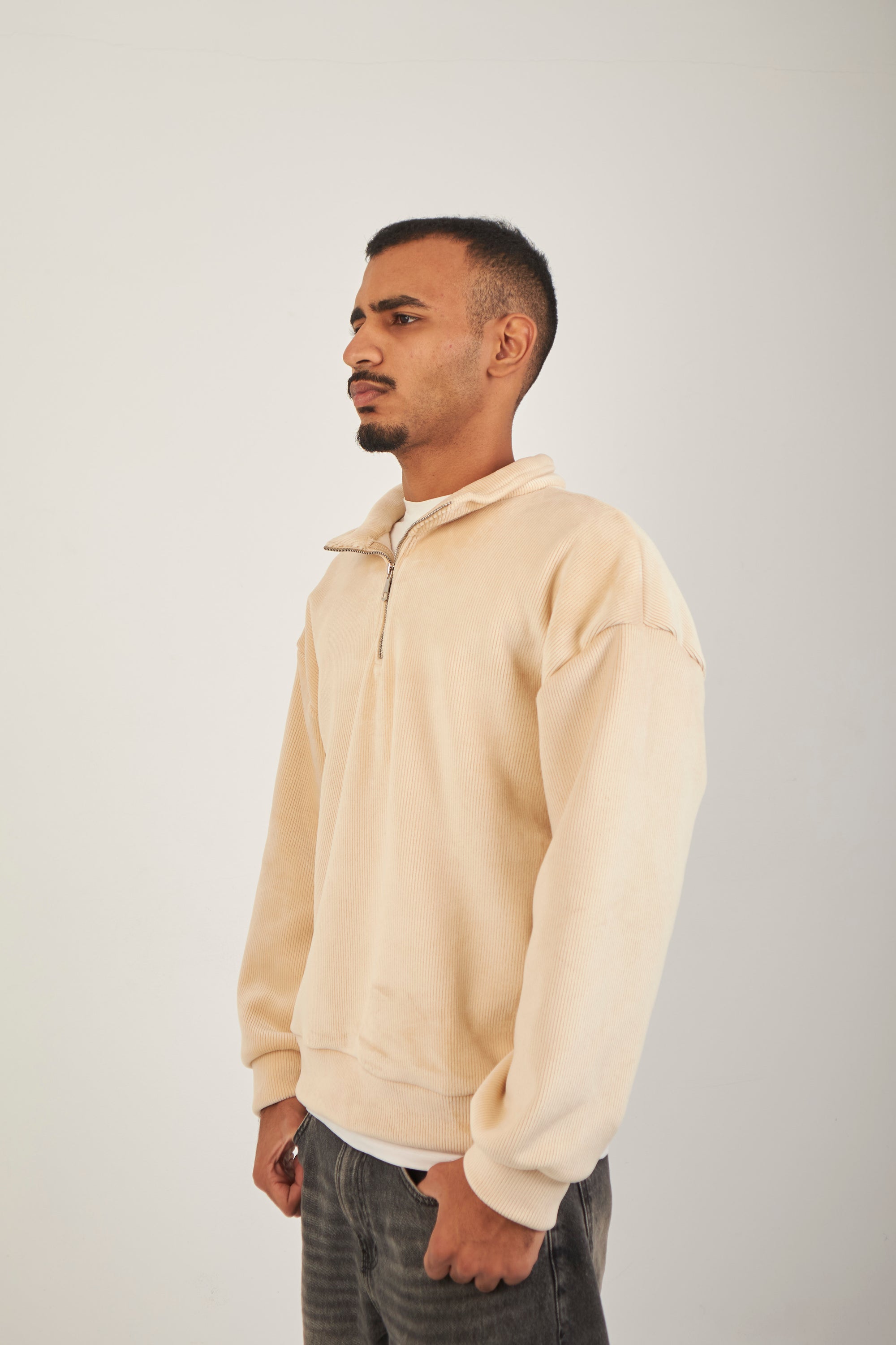 Altiero's Beige Ribbed Quarter Zip