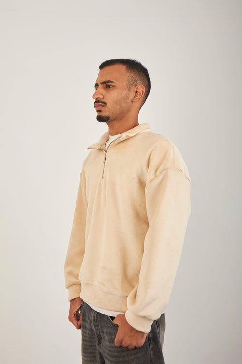 Altiero's Beige Ribbed Quarter Zip
