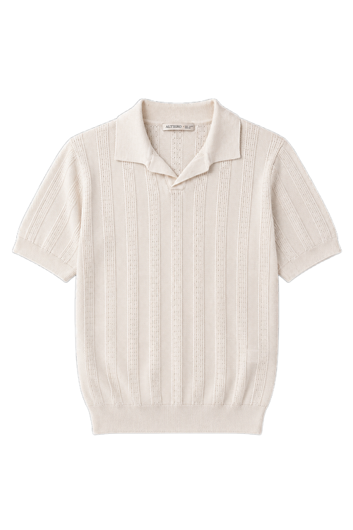 ALTIERO's Textured Knit Polo - Ecru