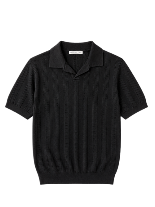 ALTIERO's Textured Knit Polo - Black