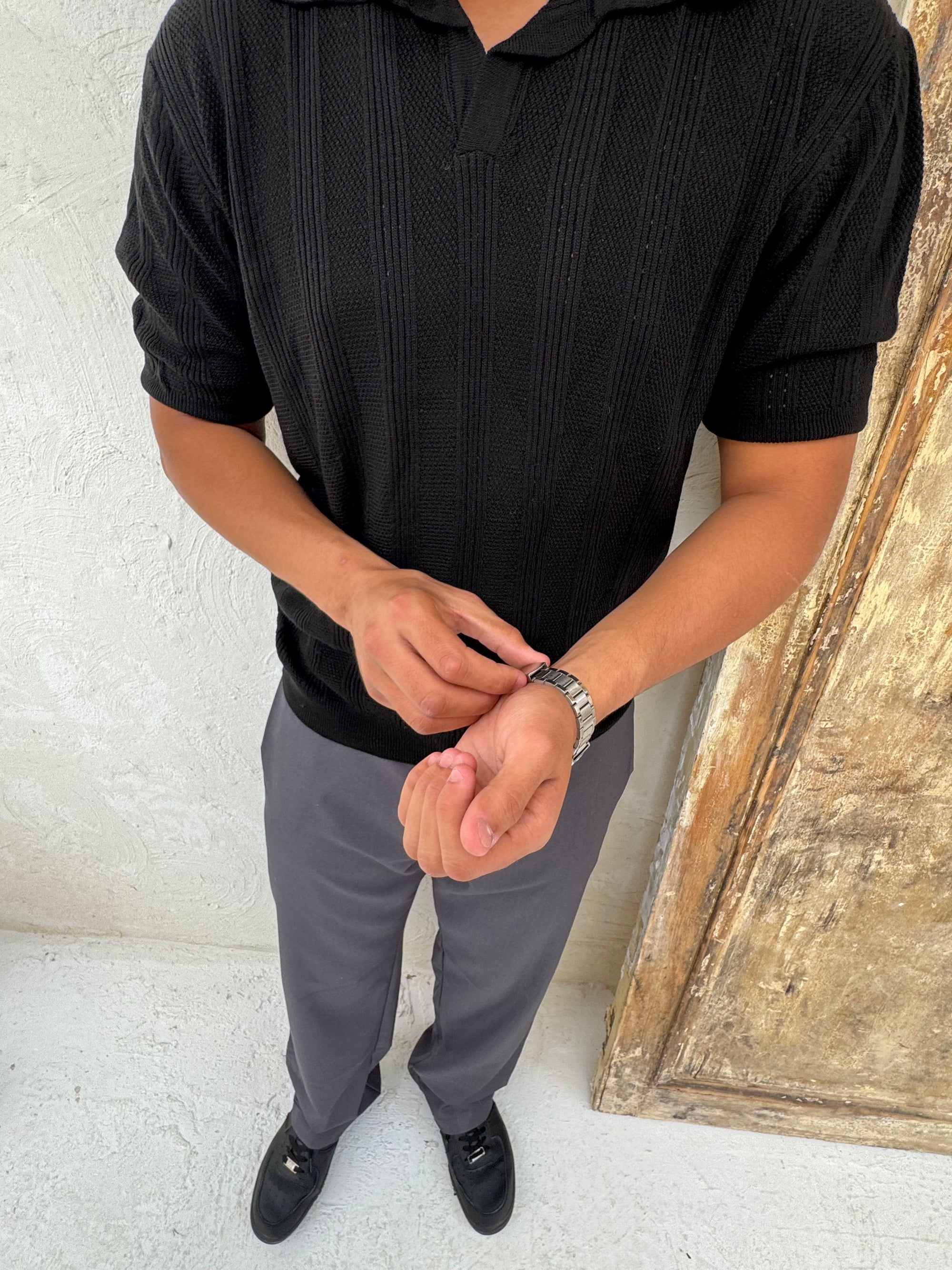 ALTIERO's Textured Knit Polo - Black