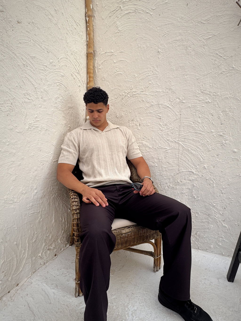 ALTIERO's Textured Knit Polo - Ecru