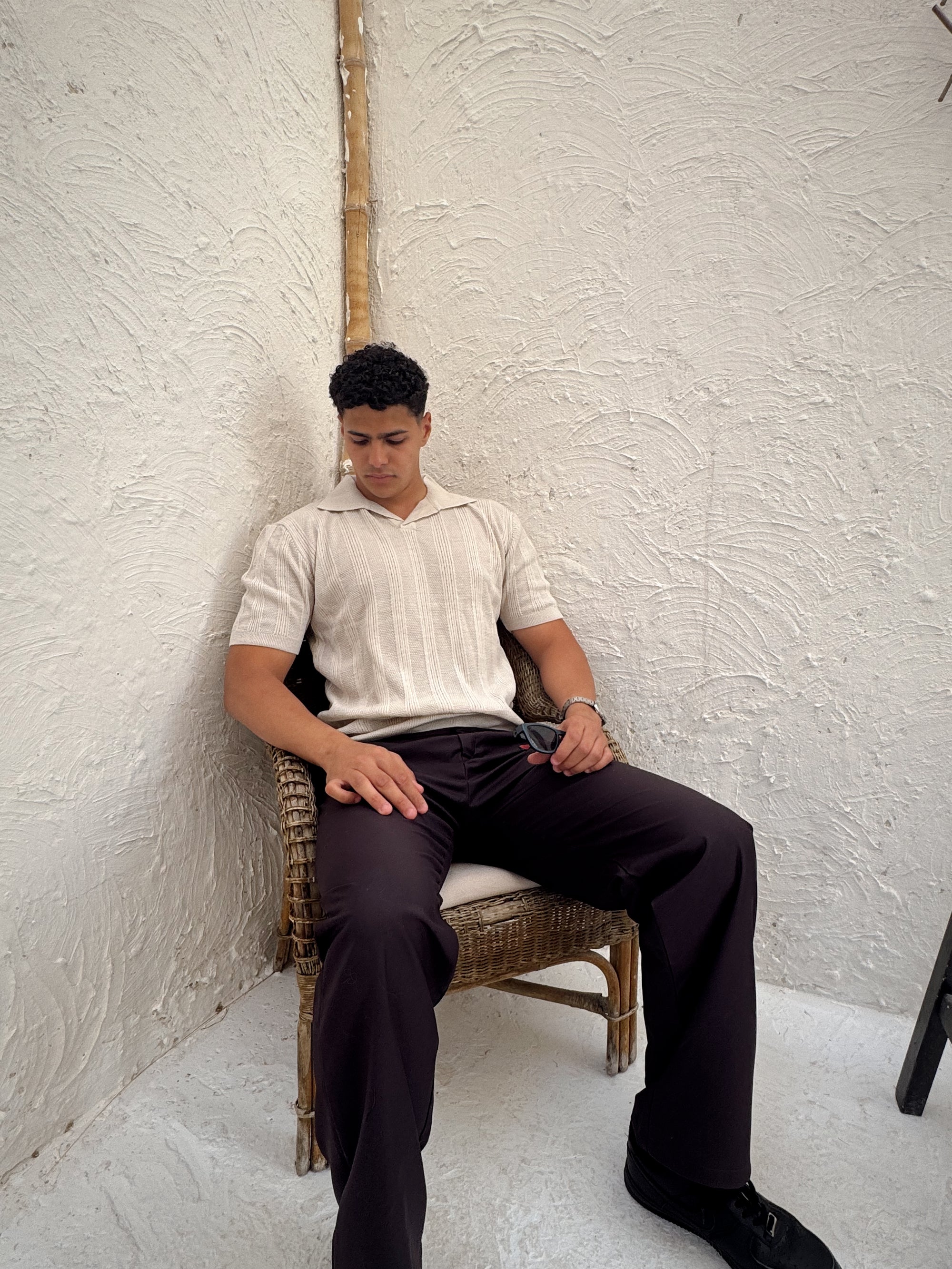 ALTIERO's Textured Knit Polo - Ecru