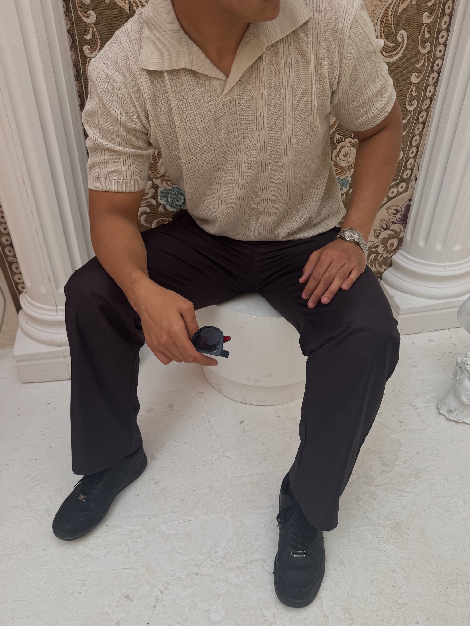 ALTIERO's Textured Knit Polo - Ecru