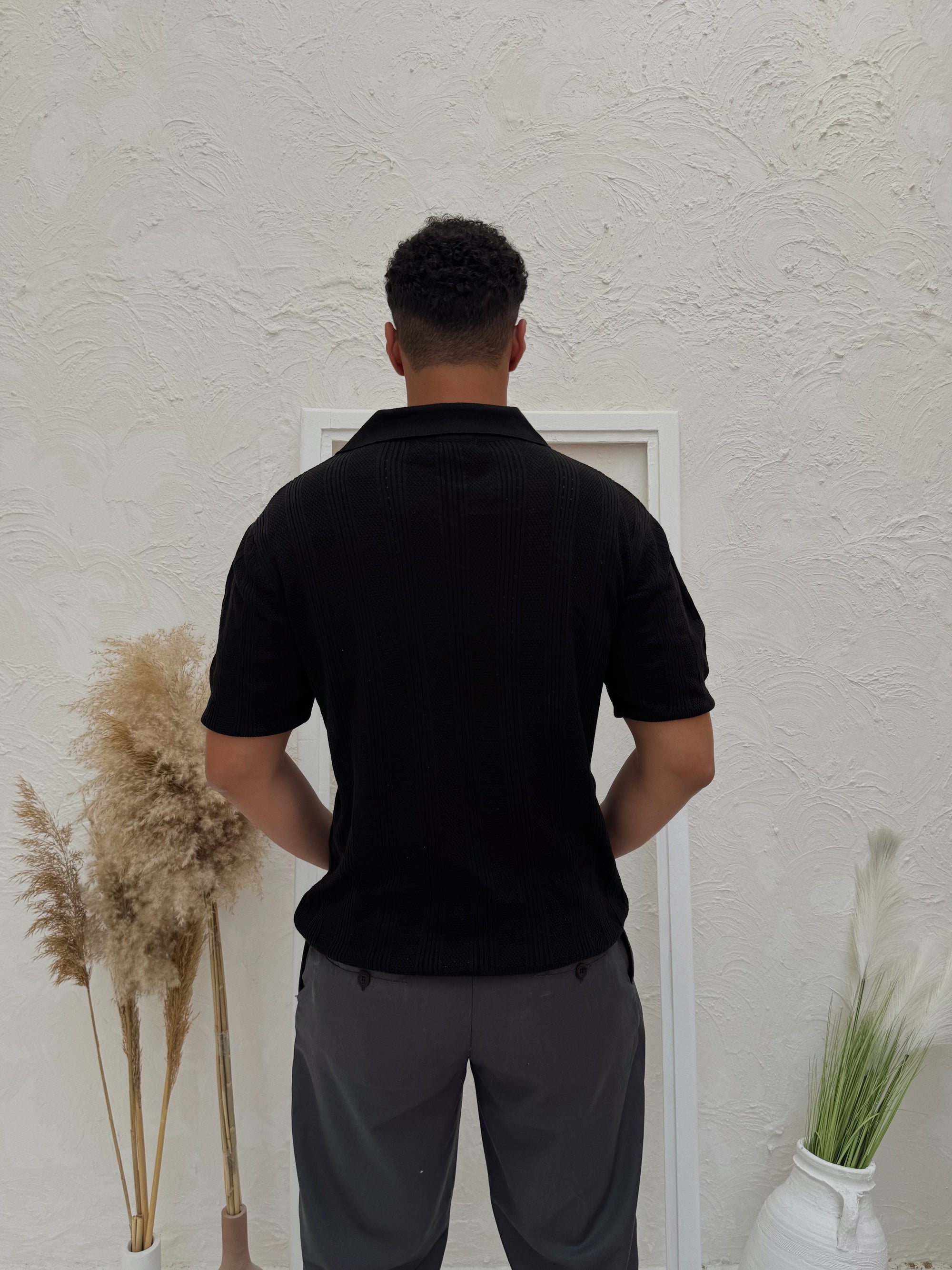 ALTIERO's Textured Knit Polo - Black