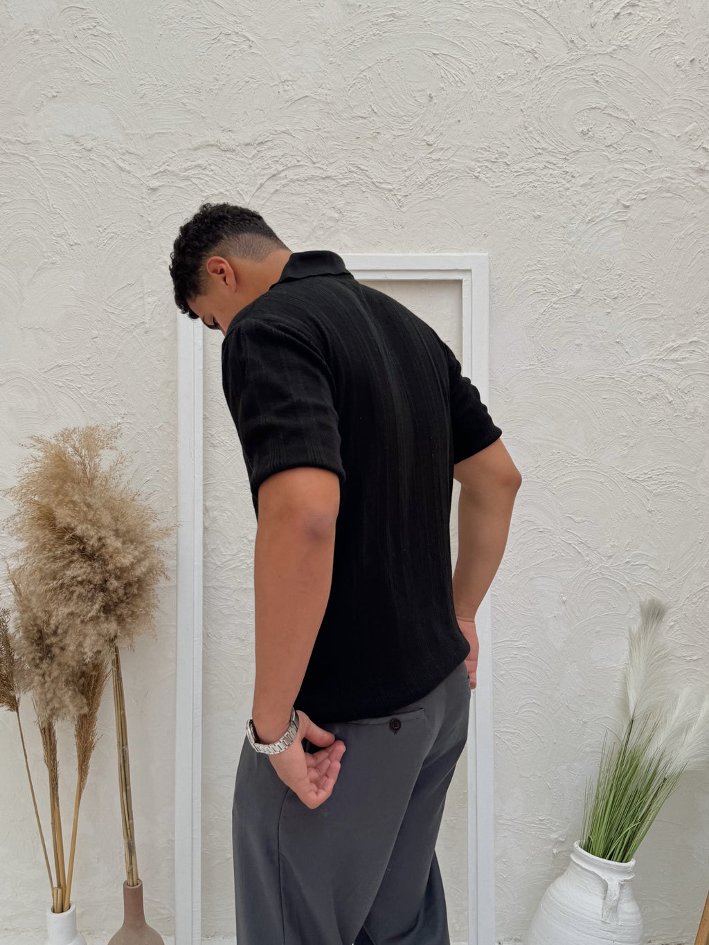 ALTIERO's Textured Knit Polo - Black