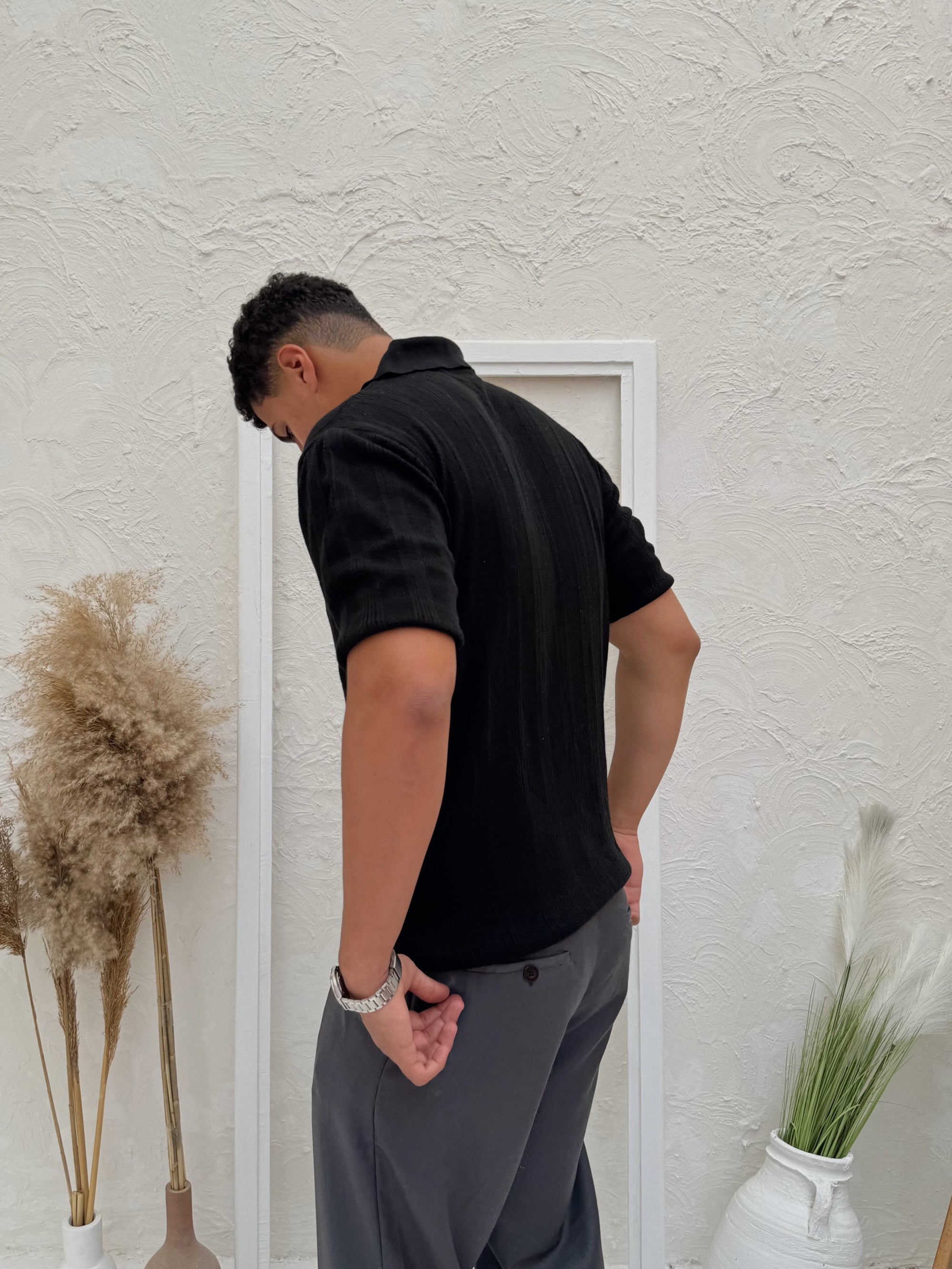 ALTIERO's Textured Knit Polo - Black