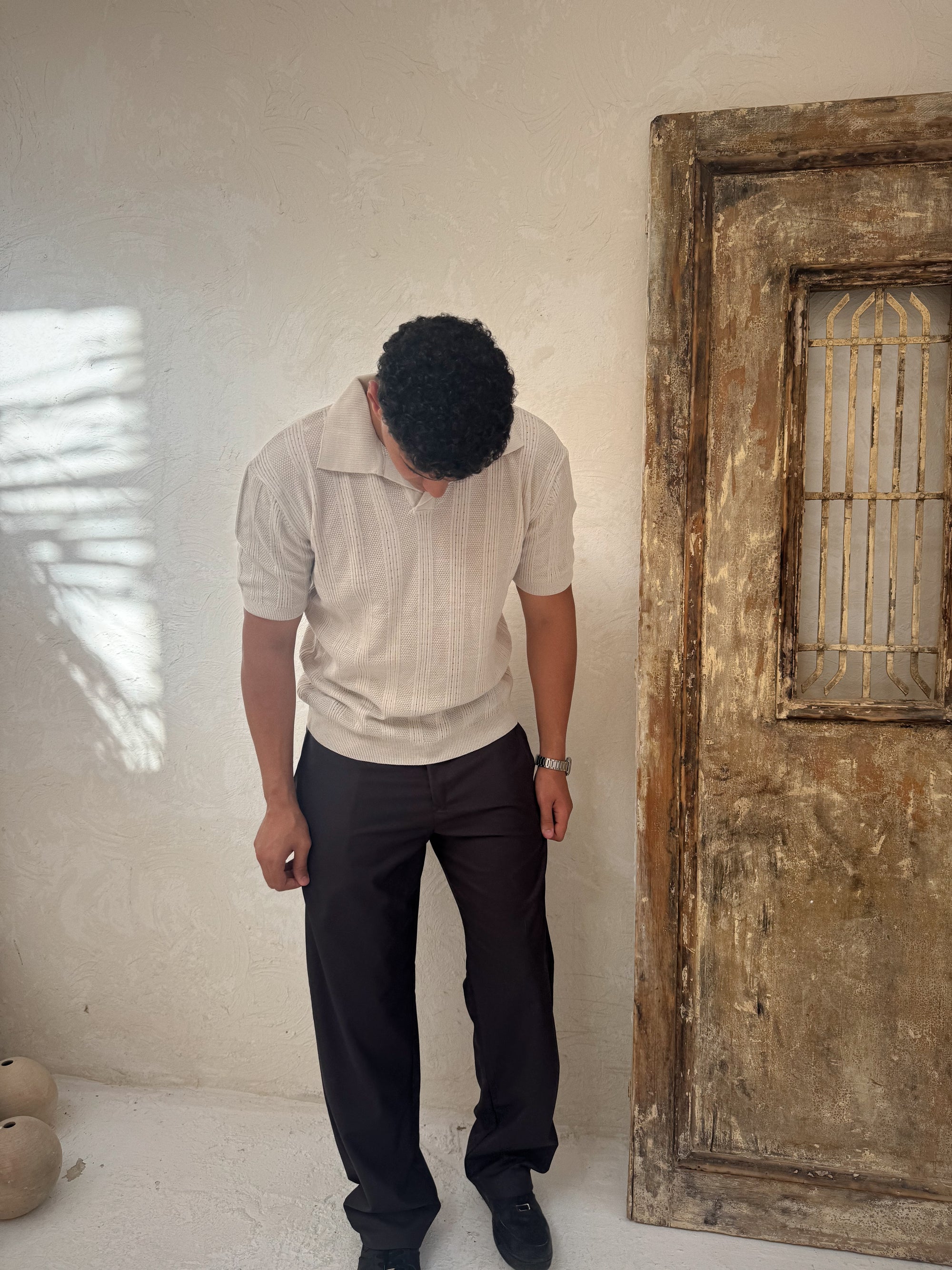 ALTIERO's Textured Knit Polo - Ecru