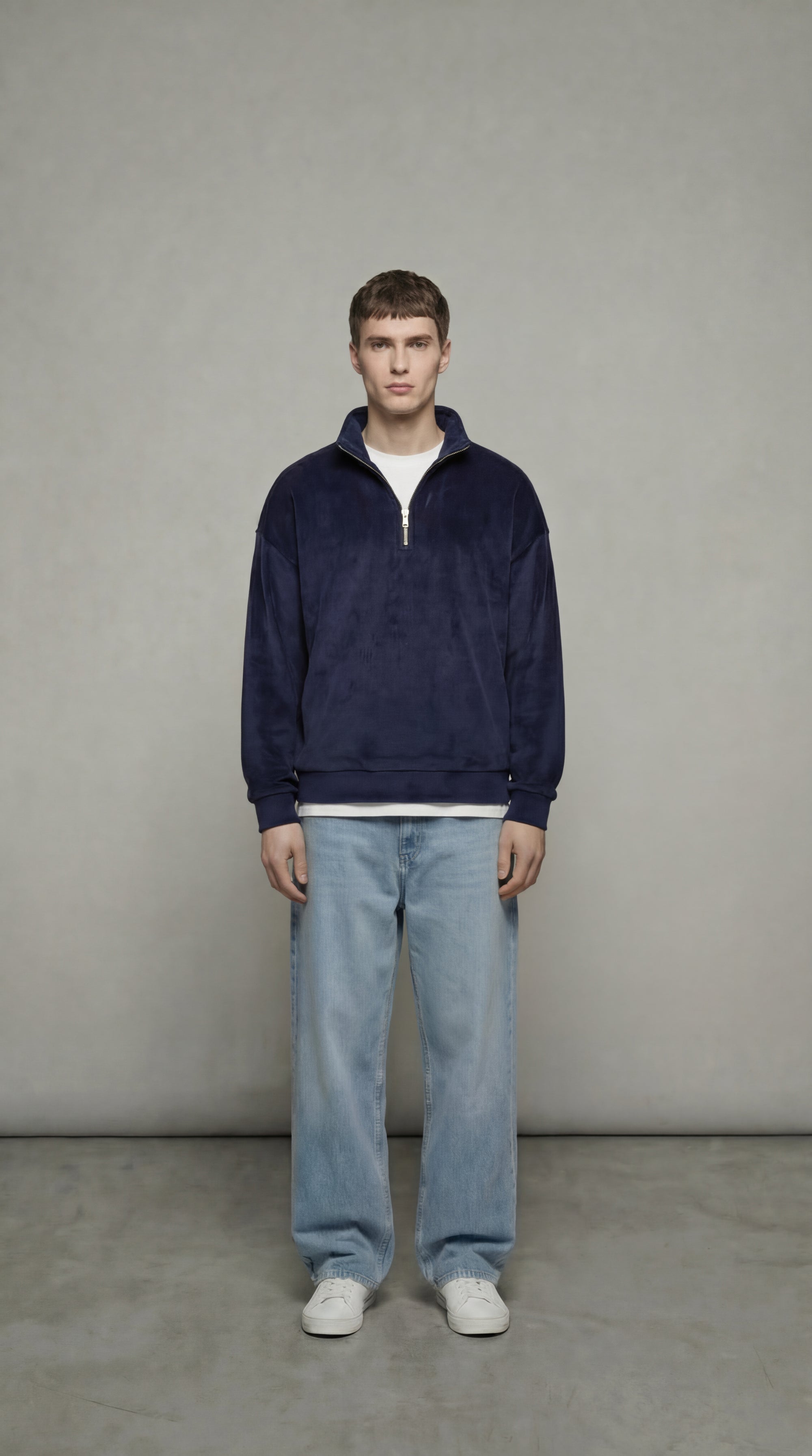 ALTIERO's Navy Ribbed Quarter Zip