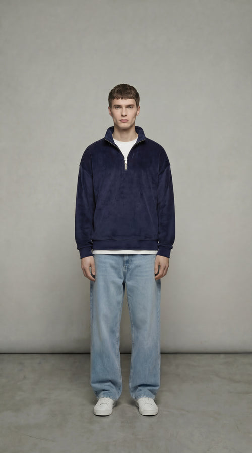 ALTIERO's Navy Ribbed Quarter Zip